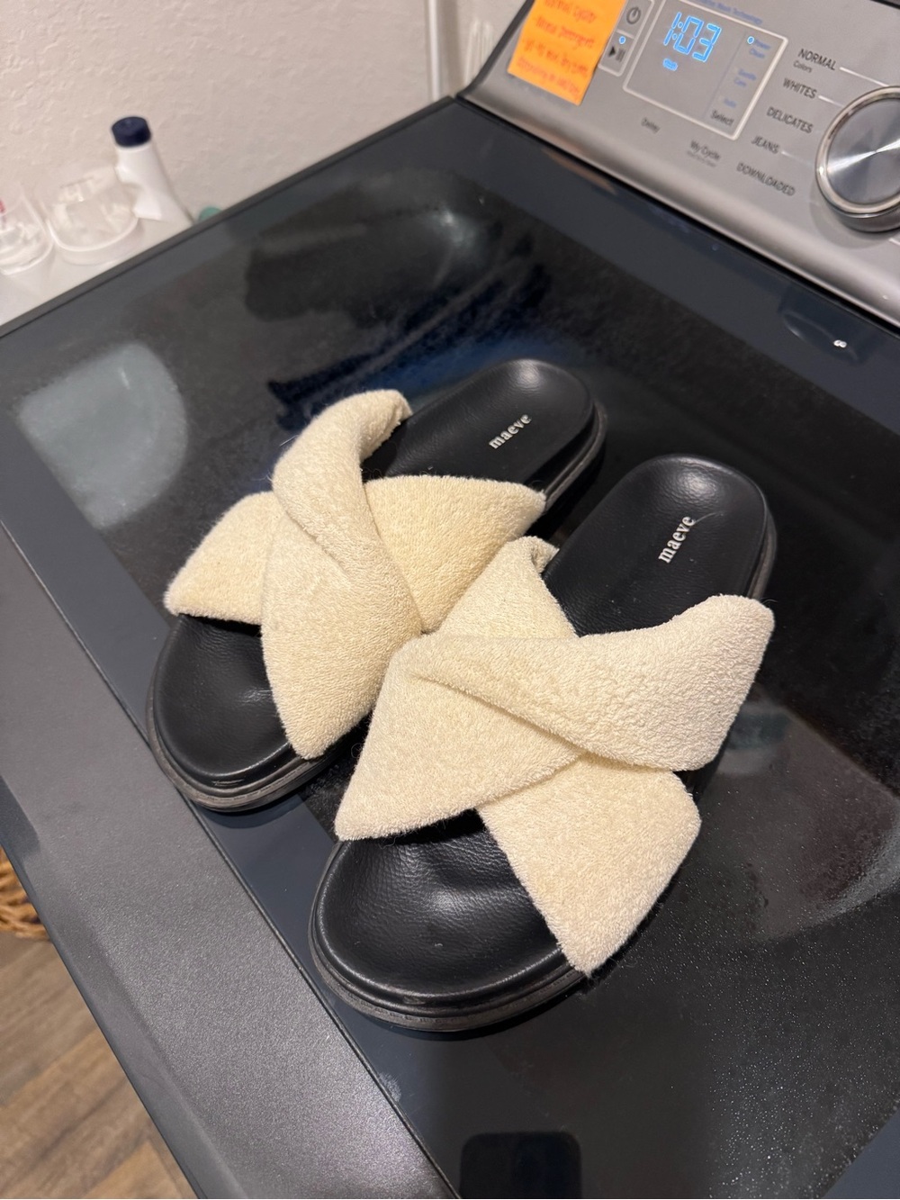 Maeve Cream Fuzzy Cross-Band Slides